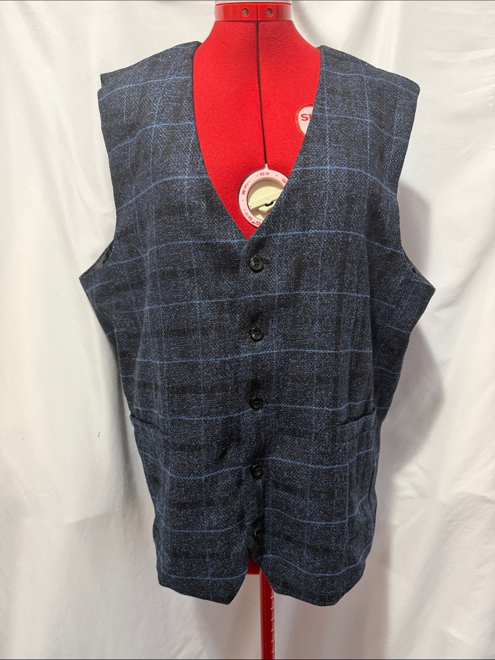Men's Navy Windowpane Wool Blend Vest